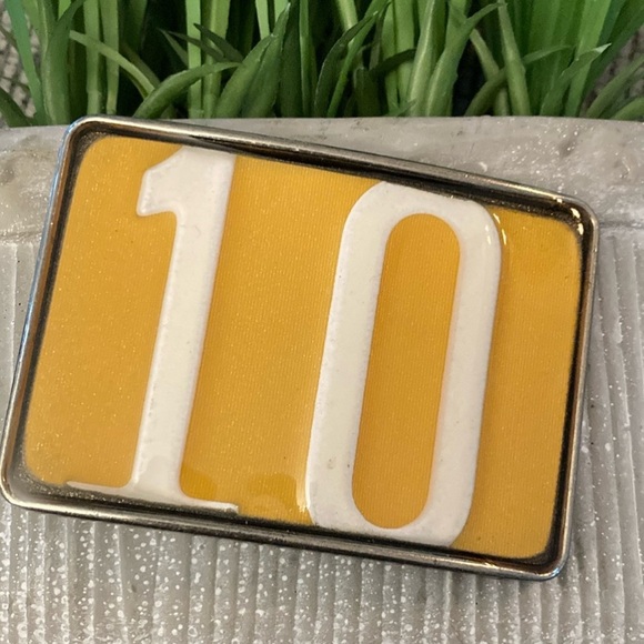 License plate belt buckle Yellow White # 10 handmade rage buckles main image 4